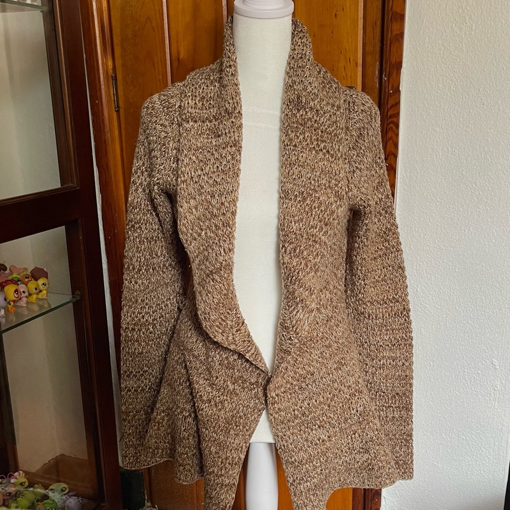 Tan Brown Cardigan Knitted Sweater One Step Up Size L